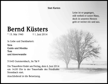 Anzeige von Bernd Küsters von Kölner Stadt-Anzeiger / Kölnische Rundschau / Express