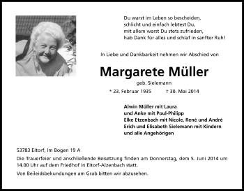 Anzeige von Margarete Müller von Kölner Stadt-Anzeiger / Kölnische Rundschau / Express