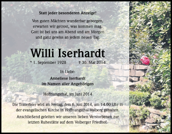Anzeige von Willi Iserhardt von Kölner Stadt-Anzeiger / Kölnische Rundschau / Express