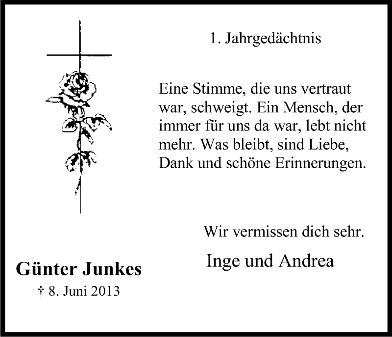 Traueranzeige für Günter Junkes vom 07.06.2014 aus Kölner Stadt-Anzeiger / Kölnische Rundschau / Express