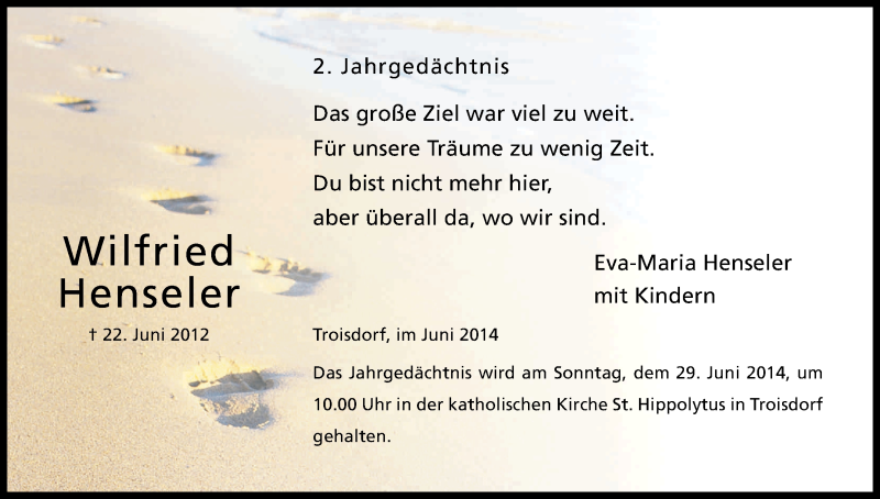  Traueranzeige für Wilfried Henseler vom 21.06.2014 aus Kölner Stadt-Anzeiger / Kölnische Rundschau / Express