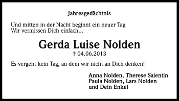 Anzeige von Gerda Luise Nolden von Kölner Stadt-Anzeiger / Kölnische Rundschau / Express