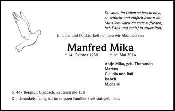 Anzeige von Manfred Mika von Kölner Stadt-Anzeiger / Kölnische Rundschau / Express