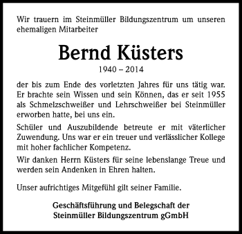 Anzeige von Küsters Bernd von Kölner Stadt-Anzeiger / Kölnische Rundschau / Express