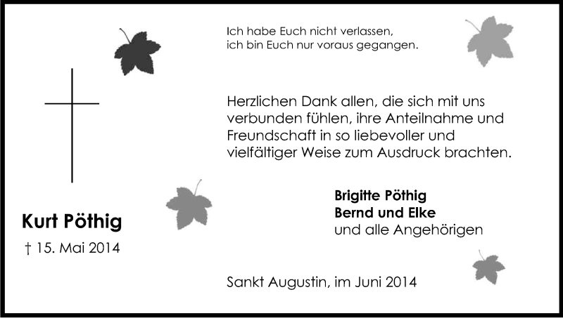  Traueranzeige für Kurt Pöthig vom 07.06.2014 aus Kölner Stadt-Anzeiger / Kölnische Rundschau / Express
