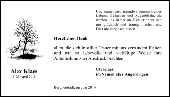 Anzeige von Alex Klaes von Kölner Stadt-Anzeiger / Kölnische Rundschau / Express