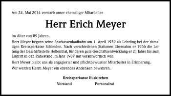 Anzeige von Erich Meyer von Kölner Stadt-Anzeiger / Kölnische Rundschau / Express
