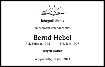 Anzeige von Bernd Hebel von Kölner Stadt-Anzeiger / Kölnische Rundschau / Express