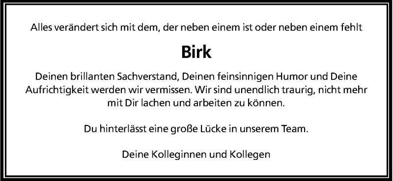  Traueranzeige für Birk  vom 07.06.2014 aus Kölner Stadt-Anzeiger / Kölnische Rundschau / Express