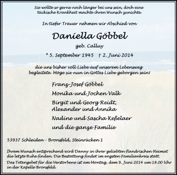 Anzeige von Daniella Göbbel von Kölner Stadt-Anzeiger / Kölnische Rundschau / Express