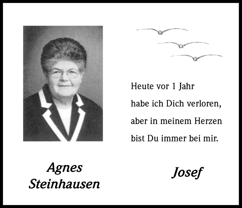 Traueranzeige für Agnes Steinhausen vom 10.06.2014 aus Kölner Stadt-Anzeiger / Kölnische Rundschau / Express
