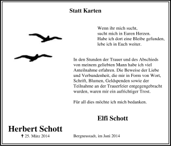 Anzeige von Herbert Schott von Kölner Stadt-Anzeiger / Kölnische Rundschau / Express