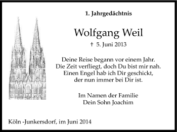 Anzeige von Wolfgang Weil von Kölner Stadt-Anzeiger / Kölnische Rundschau / Express
