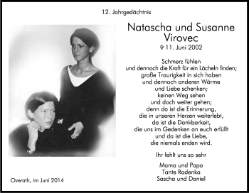 Anzeige von Natascha und Susanne Virovec von Kölner Stadt-Anzeiger / Kölnische Rundschau / Express