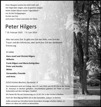 Anzeige von Peter Hilgers von Kölner Stadt-Anzeiger / Kölnische Rundschau / Express