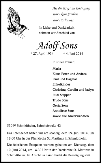 Anzeige von Adolf Sons von Kölner Stadt-Anzeiger / Kölnische Rundschau / Express