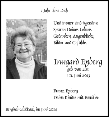 Anzeige von Irmgard Enberg von Kölner Stadt-Anzeiger / Kölnische Rundschau / Express