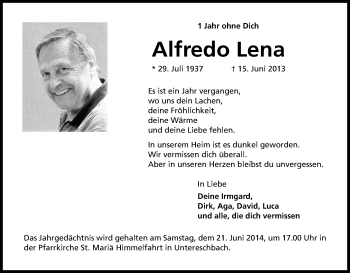 Anzeige von Alfredo Lena von Kölner Stadt-Anzeiger / Kölnische Rundschau / Express