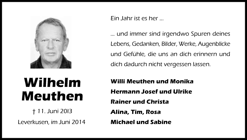  Traueranzeige für Wilhelm Meuthen vom 11.06.2014 aus Kölner Stadt-Anzeiger / Kölnische Rundschau / Express