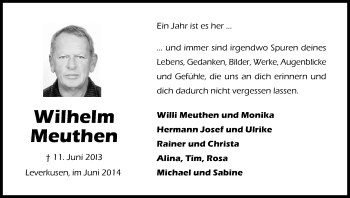 Anzeige von Wilhelm Meuthen von Kölner Stadt-Anzeiger / Kölnische Rundschau / Express