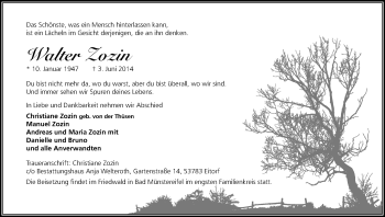 Anzeige von Watte Zozin von Kölner Stadt-Anzeiger / Kölnische Rundschau / Express