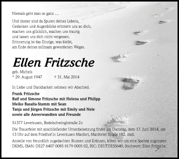 Anzeige von Ellen Fritzsche von Kölner Stadt-Anzeiger / Kölnische Rundschau / Express