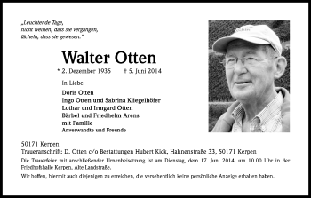 Anzeige von Walter Otten von Kölner Stadt-Anzeiger / Kölnische Rundschau / Express