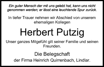 Anzeige von Herbert Putzig von Kölner Stadt-Anzeiger / Kölnische Rundschau / Express