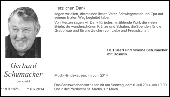 Anzeige von Gerhard Schumacher von Kölner Stadt-Anzeiger / Kölnische Rundschau / Express