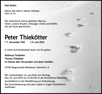 Anzeige von Peter Thiekötter von Kölner Stadt-Anzeiger / Kölnische Rundschau / Express