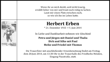 Anzeige von Herbert Erben von Kölner Stadt-Anzeiger / Kölnische Rundschau / Express