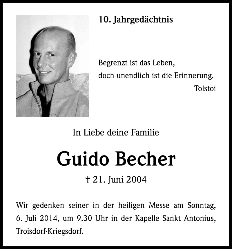  Traueranzeige für Guido Becher vom 21.06.2014 aus Kölner Stadt-Anzeiger / Kölnische Rundschau / Express