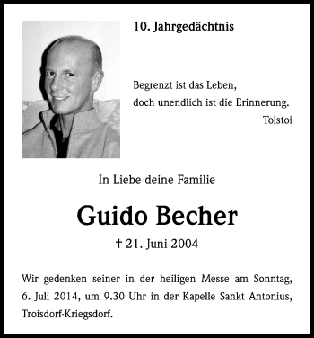 Anzeige von Guido Becher von Kölner Stadt-Anzeiger / Kölnische Rundschau / Express