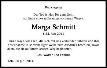 Anzeige von Marga Schmitt von Kölner Stadt-Anzeiger / Kölnische Rundschau / Express
