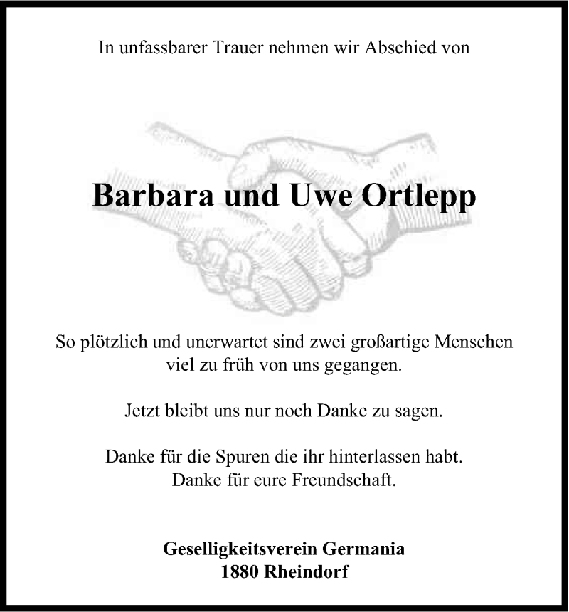  Traueranzeige für Barbara und Uwe Ortlepp vom 14.06.2014 aus Kölner Stadt-Anzeiger / Kölnische Rundschau / Express