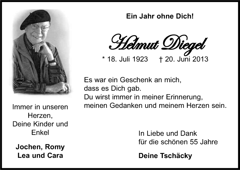  Traueranzeige für Helmut Diegel vom 19.06.2014 aus Kölner Stadt-Anzeiger / Kölnische Rundschau / Express