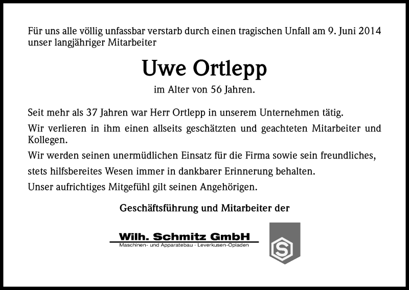  Traueranzeige für Uwe Ortlepp vom 14.06.2014 aus Kölner Stadt-Anzeiger / Kölnische Rundschau / Express