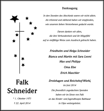 Anzeige von Falk Schneider von Kölner Stadt-Anzeiger / Kölnische Rundschau / Express