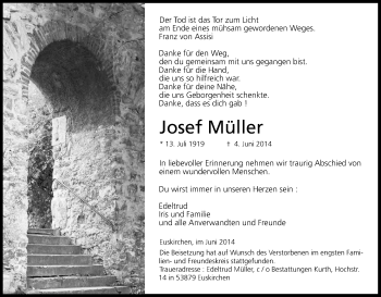 Anzeige von Josef Müller von Kölner Stadt-Anzeiger / Kölnische Rundschau / Express
