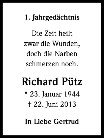 Anzeige von Richard Pütz von Kölner Stadt-Anzeiger / Kölnische Rundschau / Express