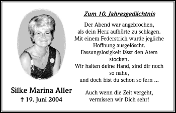 Anzeige von Silke Marina Aller von Kölner Stadt-Anzeiger / Kölnische Rundschau / Express