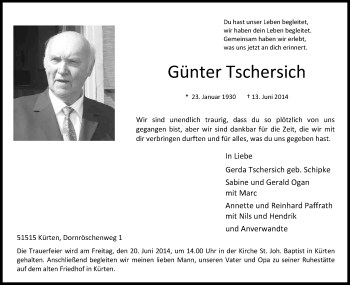 Anzeige von Günter Tschersich von Kölner Stadt-Anzeiger / Kölnische Rundschau / Express