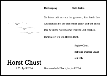 Anzeige von Horst Chust von Kölner Stadt-Anzeiger / Kölnische Rundschau / Express