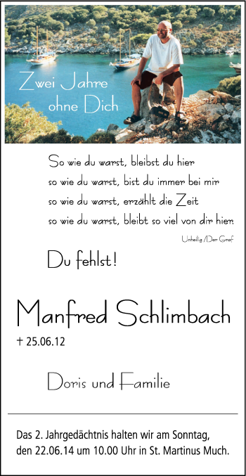Anzeige von Manfred Schlimbach von Kölner Stadt-Anzeiger / Kölnische Rundschau / Express