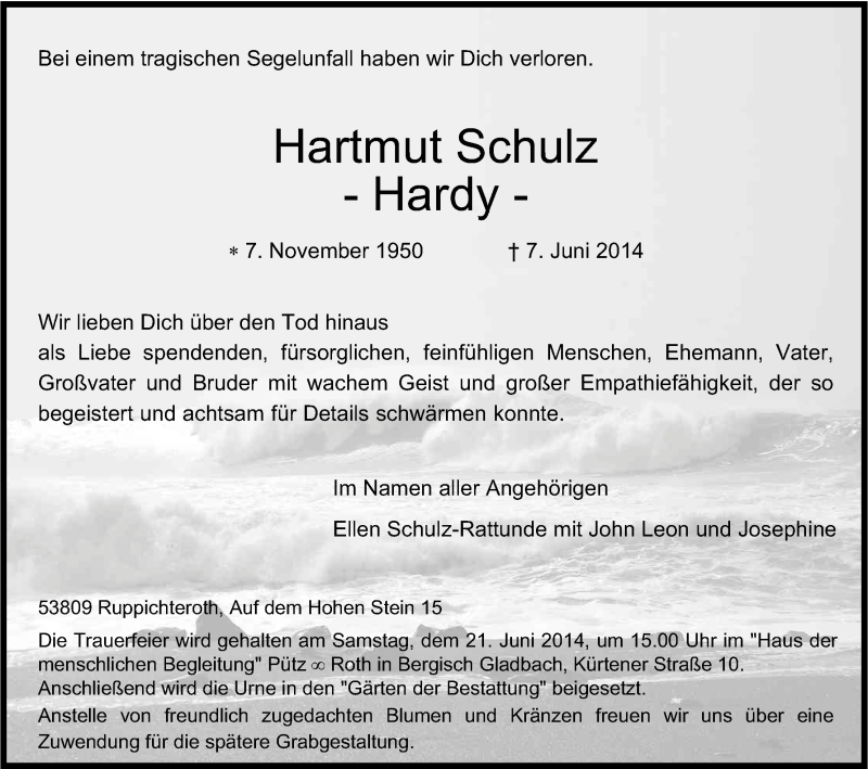  Traueranzeige für Hartmut Schulz vom 18.06.2014 aus Kölner Stadt-Anzeiger / Kölnische Rundschau / Express