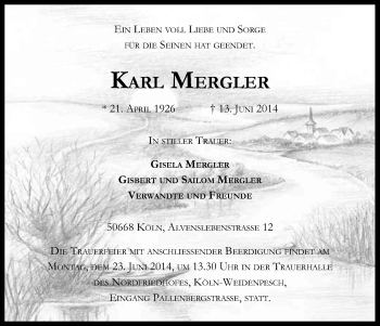 Anzeige von Karl Mergler von Kölner Stadt-Anzeiger / Kölnische Rundschau / Express