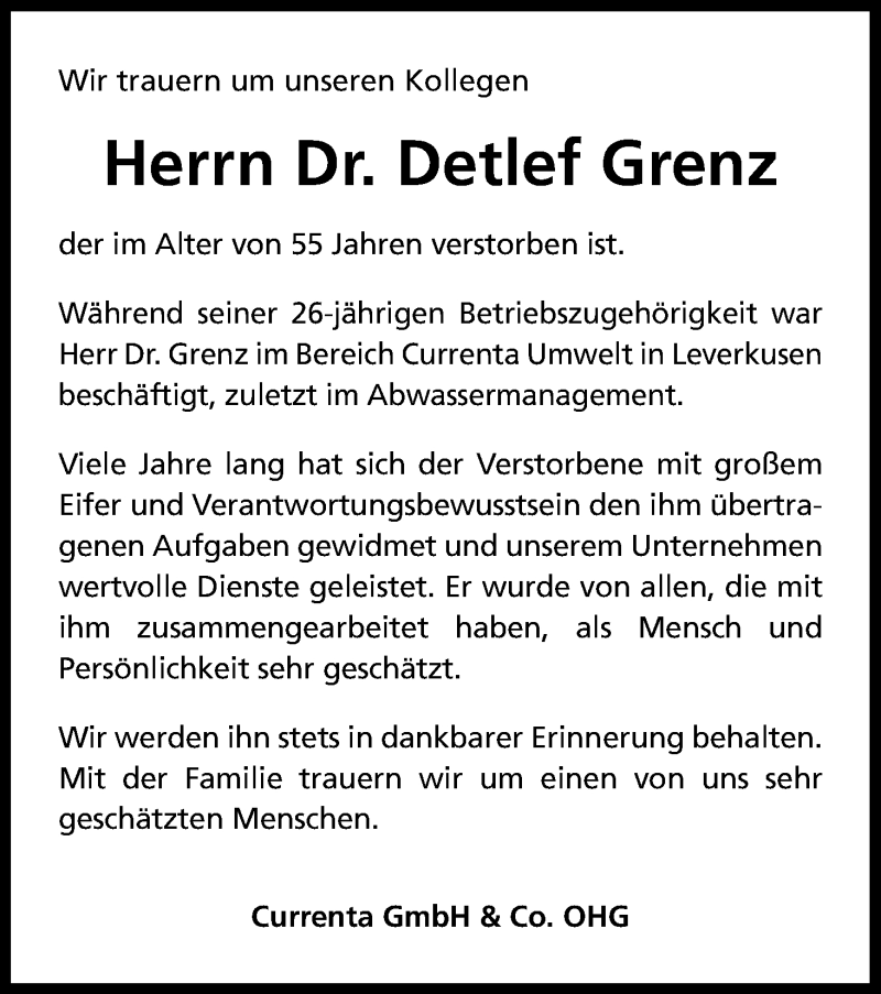  Traueranzeige für Detlef Grenz vom 19.06.2014 aus Kölner Stadt-Anzeiger / Kölnische Rundschau / Express