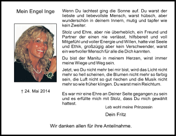 Anzeige von Inge  von Kölner Stadt-Anzeiger / Kölnische Rundschau / Express