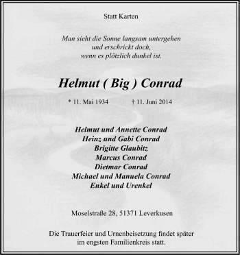 Anzeige von Helmut Conrad von Kölner Stadt-Anzeiger / Kölnische Rundschau / Express