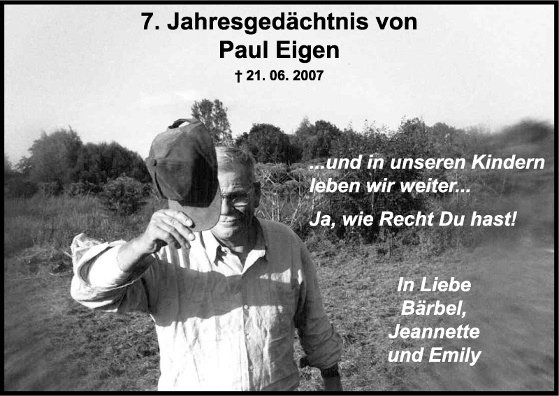  Traueranzeige für Paul Eigen vom 21.06.2014 aus Kölner Stadt-Anzeiger / Kölnische Rundschau / Express